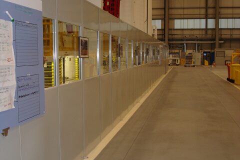 Steel partitions installed in a warehouse