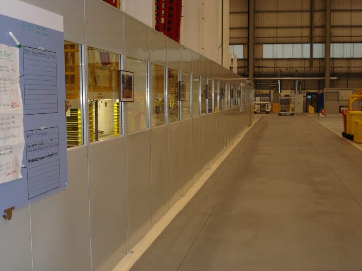 Steel partitions installed in a warehouse
