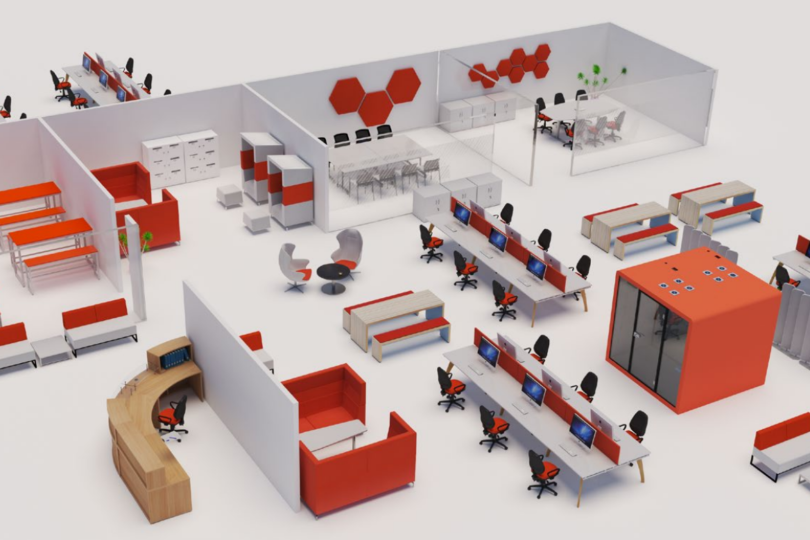 Office furniture layout mock up