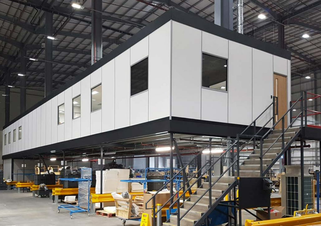 Mezzanine office above warehouse floor